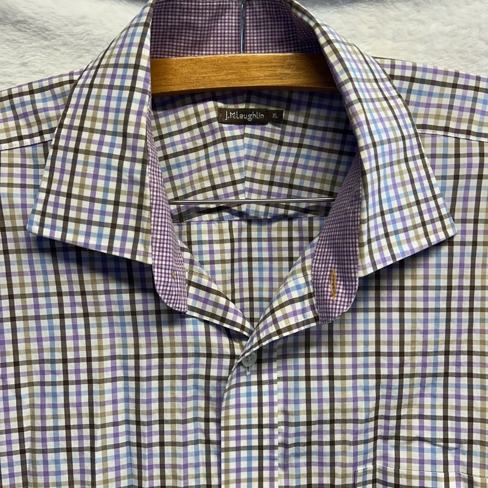 J. McLaughlin Men's Checkered Shirt - Purple, Blue, and White